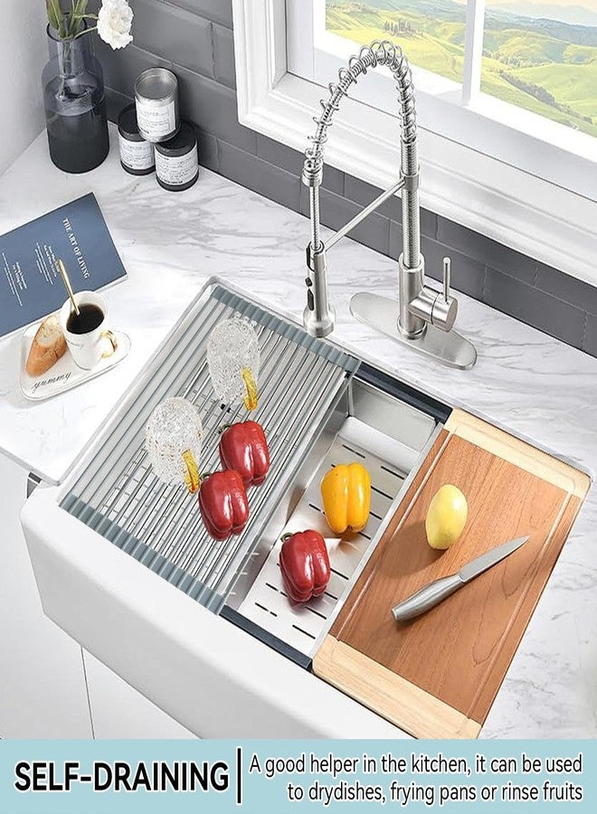 Socpuro 2Pack Over The Sink Dish Drying Rack, 17" W x 13" L Roll Up Sink Drying Rack, Anti-Slip Silicone Coated Steel Dish Drainer for Kitchen Counter - Image 2